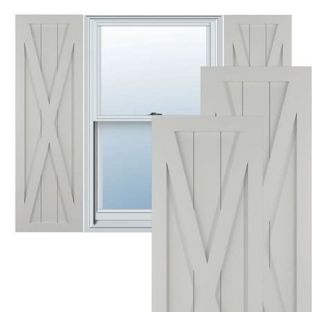 Ekena Millwork 18"W x 65"H True Fit PVC Single X-Board Farmhouse Fixed Mount Shutters, Hailstorm Gray (Per Pair - Hardware Not Included)