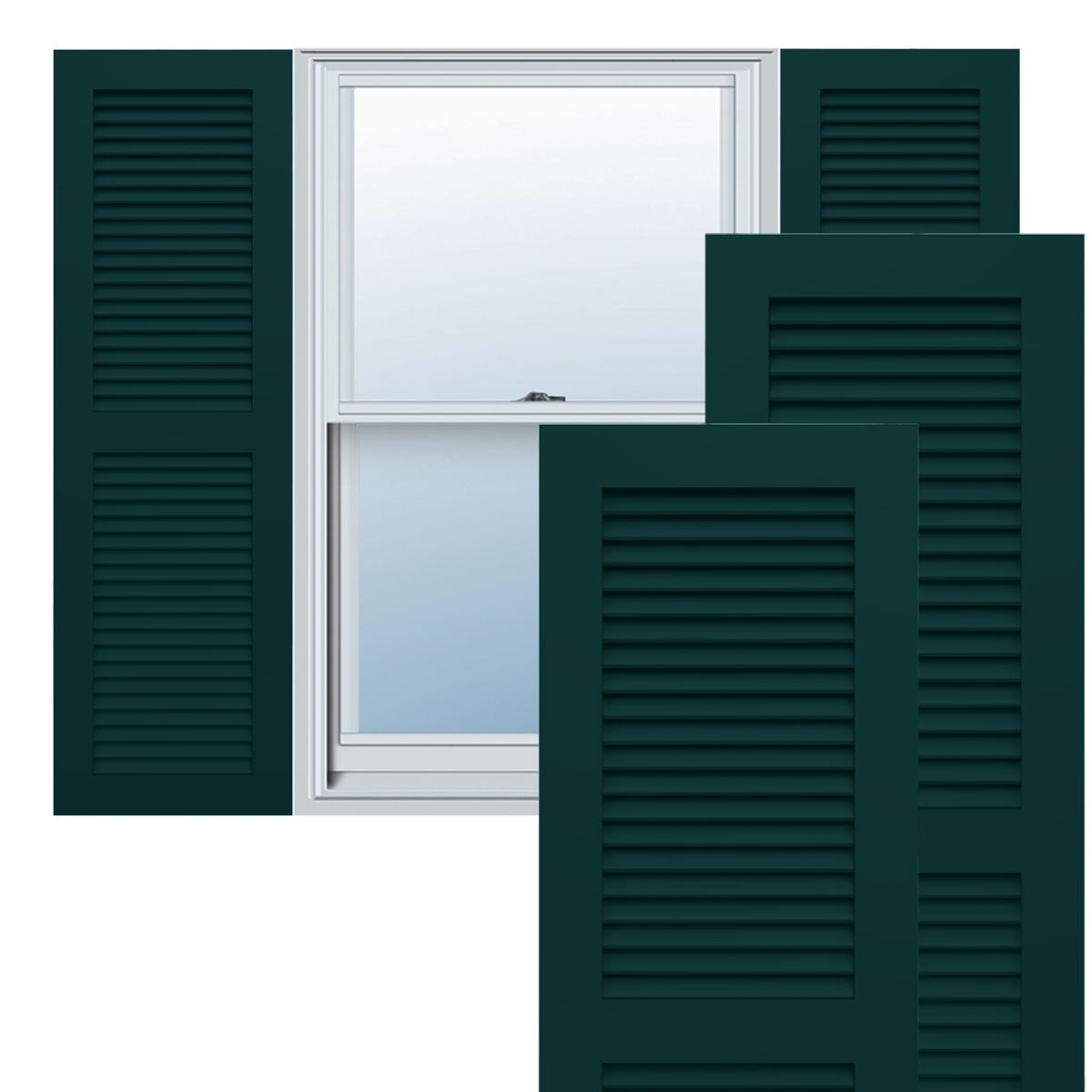Ekena Millwork 18"W x 68"H True Fit PVC Two Equal Louver Shutters, Thermal Green (Per Pair - Hardware Not Included)