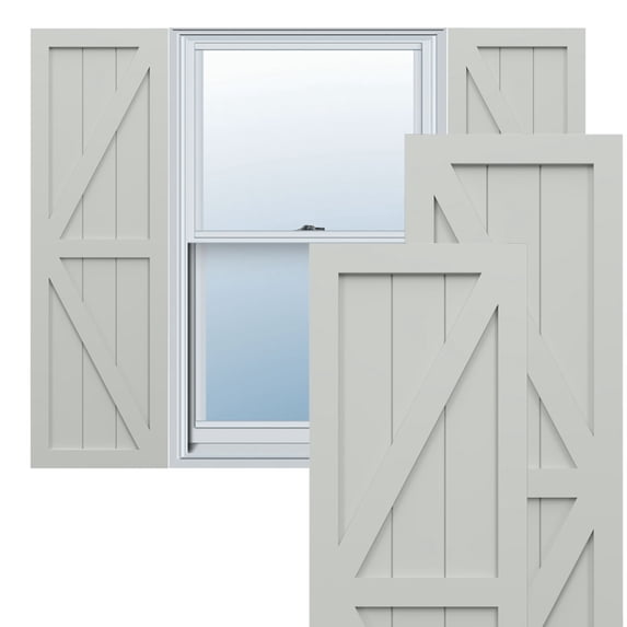 Ekena Millwork 18"W x 68"H True Fit PVC Two Equal Panel Farmhouse Fixed Mount Shutters w/ Z-Bar, Hailstorm Gray (Per Pair - Hardware Not Included)