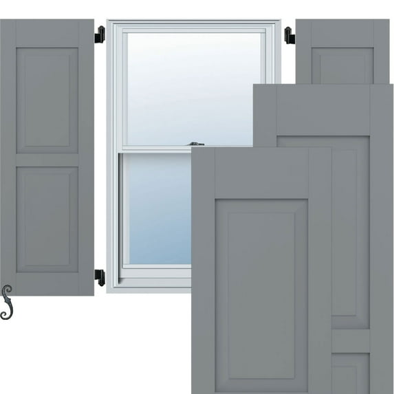 Ekena Millwork 18"W x 69"H Americraft Two Equal Raised Panel Exterior Real Wood Shutters (Per Pair), Ocean Swell