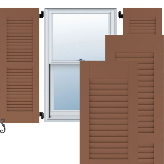 Ekena Millwork 18"W x 71"H Americraft Two Equal Louver Exterior Real Wood Shutters (Per Pair), Burnt Toffee