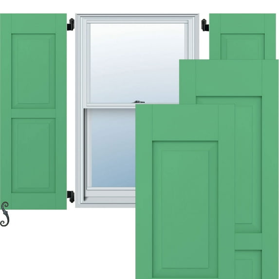 Ekena Millwork 18"W x 71"H Americraft Two Equal Raised Panel Exterior Real Wood Shutters (Per Pair), Lily Pads