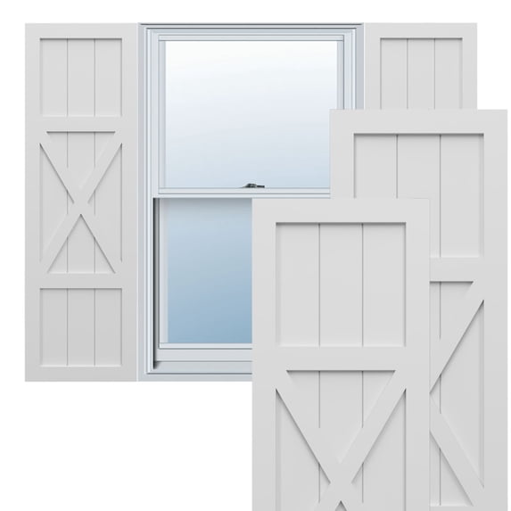 Ekena Millwork 18"W x 71"H True Fit PVC Center X-Board Farmhouse Fixed Mount Shutters, White (Per Pair - Hardware Not Included)