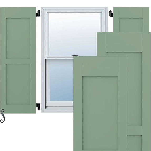 Ekena Millwork 18"W x 73"H Americraft Two Equal Flat Panel Exterior Real Wood Shutters (Per Pair), Track Green