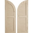 thumbnail image 1 of Ekena Millwork 18"W x 74"H (56" Low Side) Timberthane Pecky Cypress Two Equal Louver w/Quarter Round Arch Top Faux Wood Shutters (Per Pair), Primed Tan, 1 of 6