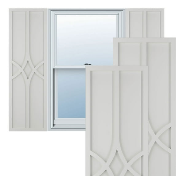Ekena Millwork 18"W x 74"H True Fit PVC Cedar Park Fixed Mount Shutters, Hailstorm Gray (Per Pair - Hardware Not Included)