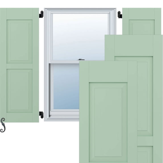 Ekena Millwork 18"W x 75"H Americraft Two Equal Raised Panel Exterior Real Wood Shutters (Per Pair), Seaglass