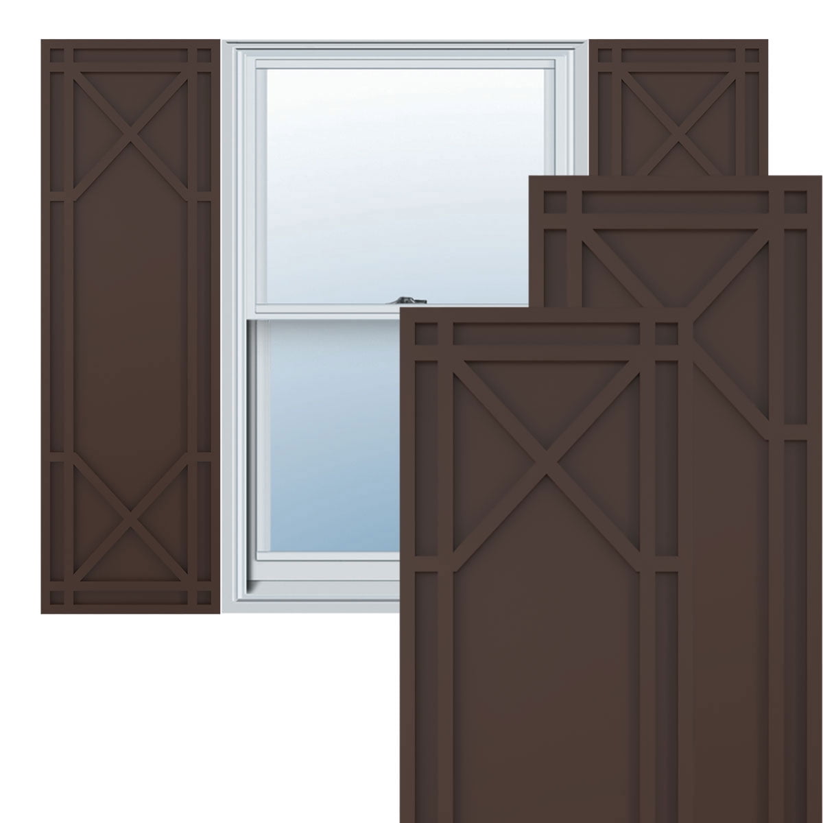 Ekena Millwork 18"W x 75"H True Fit PVC Bungalow Fixed Mount Shutters, Raisin Brown (Per Pair - Hardware Not Included)
