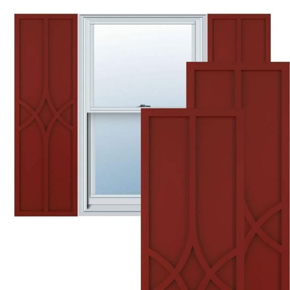 Ekena Millwork 18"W x 75"H True Fit PVC Cedar Park Fixed Mount Shutters, Pepper Red (Per Pair - Hardware Not Included)