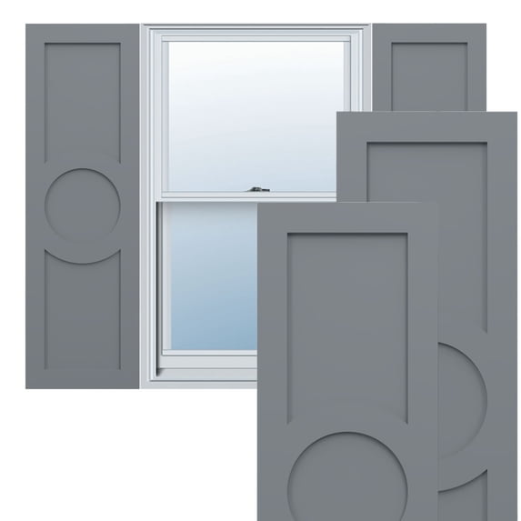 Ekena Millwork 18"W x 75"H True Fit PVC Center Circle Arts & Crafts Fixed Mount Shutters, Ocean Swell (Per Pair - Hardware Not Included)