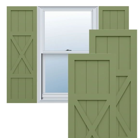 Ekena Millwork 18"W x 75"H True Fit PVC Center X-Board Farmhouse Fixed Mount Shutters, Moss Green (Per Pair - Hardware Not Included)