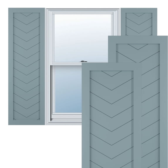 Ekena Millwork 18"W x 75"H True Fit PVC Single Panel Chevron Modern Style Fixed Mount Shutters, Peaceful Blue (Per Pair - Hardware Not Included)