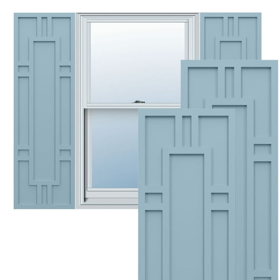 Ekena Millwork 18"W x 78"H True Fit PVC Hastings Fixed Mount Shutters, Peaceful Blue (Per Pair - Hardware Not Included)