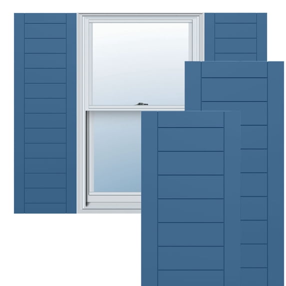 Ekena Millwork 18"W x 78"H True Fit PVC Horizontal Slat Framed Modern Style Fixed Mount Shutters, Sojourn Blue (Per Pair - Hardware Not Included)
