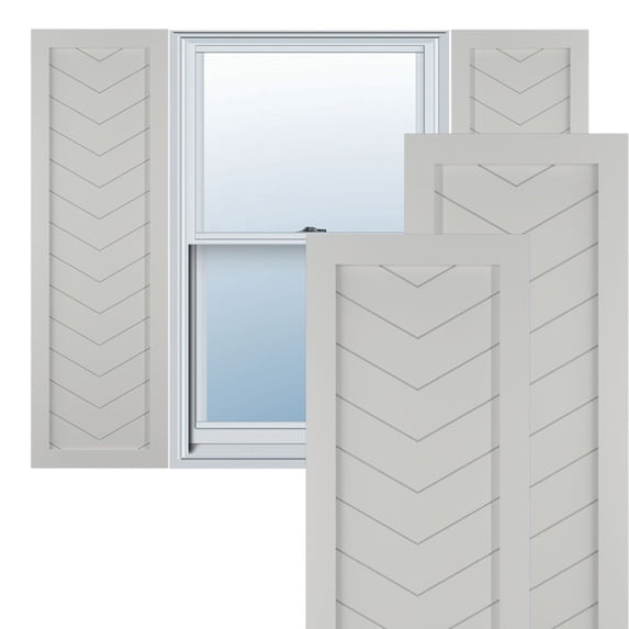 Ekena Millwork 18"W x 79"H True Fit PVC Single Panel Chevron Modern Style Fixed Mount Shutters, Hailstorm Gray (Per Pair - Hardware Not Included)