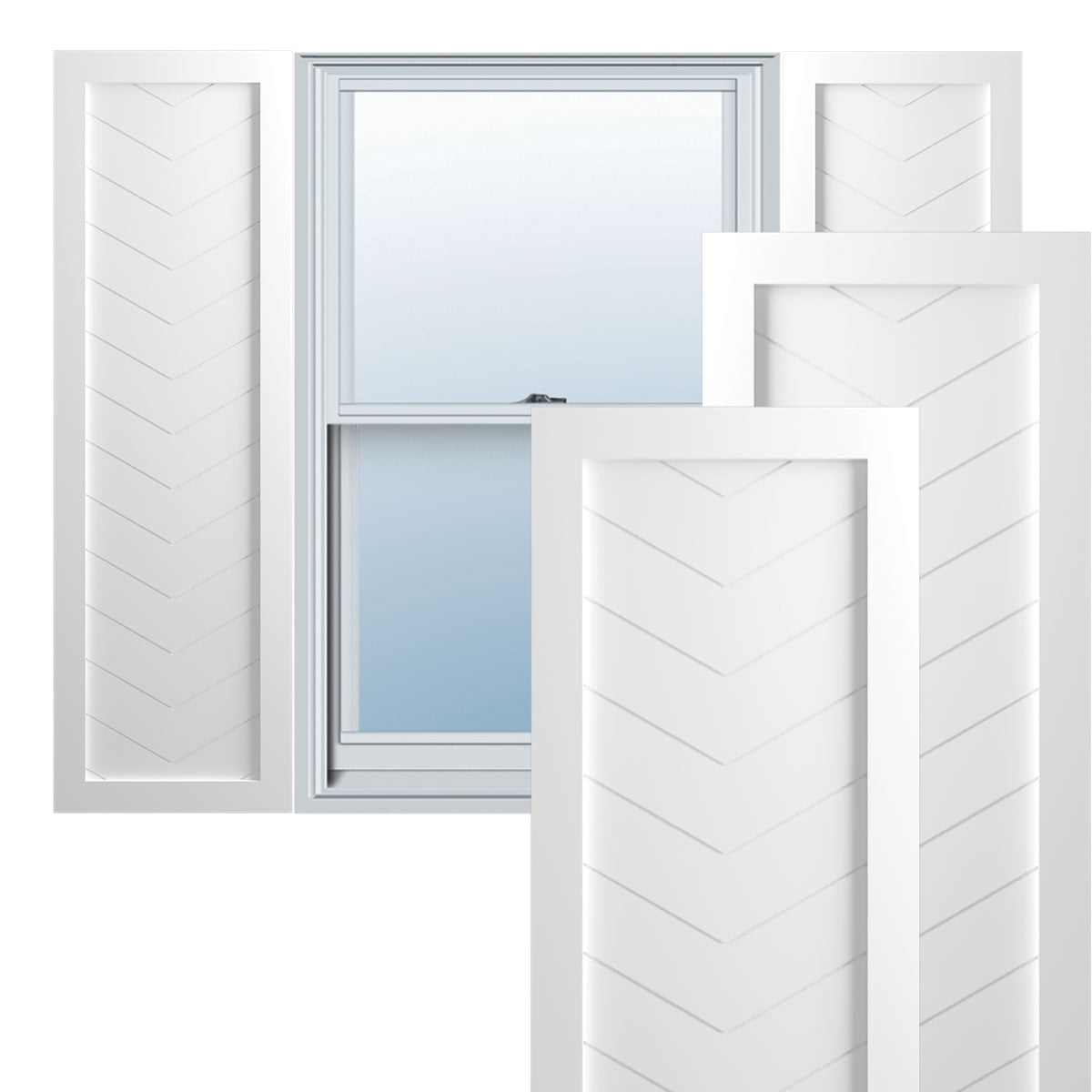 Ekena Millwork 18"W x 79"H True Fit PVC Single Panel Chevron Modern Style Fixed Mount Shutters, Unfinished (Per Pair - Hardware Not Included)