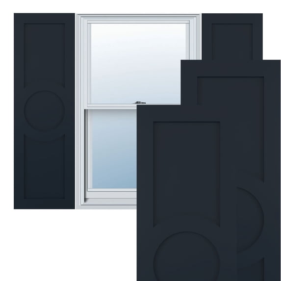 Ekena Millwork 18"W x 80"H True Fit PVC Center Circle Arts & Crafts Fixed Mount Shutters, Starless Night Blue (Per Pair - Hardware Not Included)
