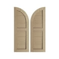 thumbnail image 1 of Ekena Millwork 18"W x 90"H (72" Low Side) Timberthane Rough Cedar Two Equal Louver w/Quarter Round Arch Top Faux Wood Shutters (Per Pair), Primed Tan, 1 of 6