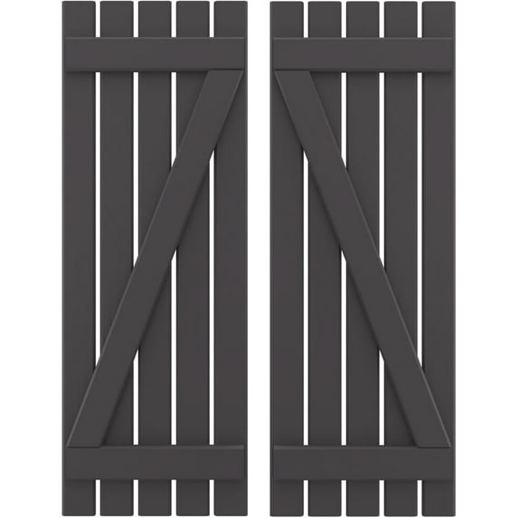 Ekena Millwork 19 1/2"W x 35"H Americraft Five Board (2 Batten) Exterior Real Wood Spaced Board-n-Batten Shutters w/ Z-Bar (Per Pair), Shadow Mountain