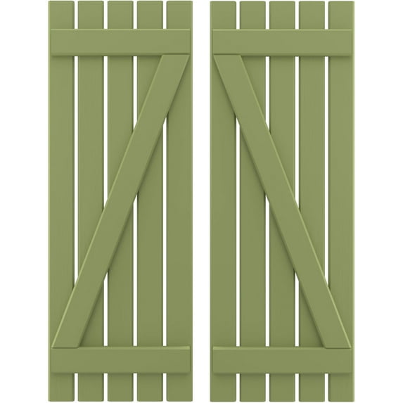 Ekena Millwork 19 1/2"W x 36"H Americraft Five Board (2 Batten) Exterior Real Wood Spaced Board-n-Batten Shutters w/ Z-Bar (Per Pair), Moss Green