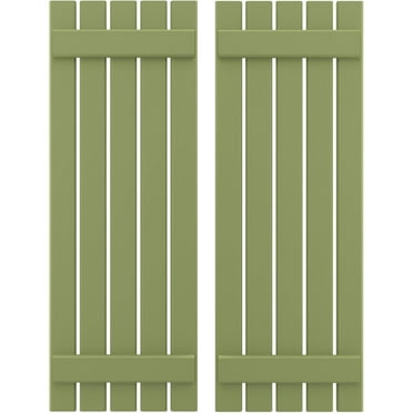 Ekena Millwork 19 1/2"W x 40"H Americraft Five Board (2 Batten) Exterior Real Wood Spaced Board-n-Batten Shutters (Per Pair), Moss Green