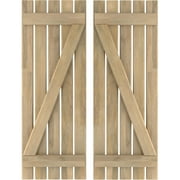 Ekena Millwork 19 1/2"W x 40"H Americraft Five Board (2 Batten) Exterior Real Wood Spaced Board-n-Batten Shutters w/ Z-Bar (Per Pair), Unfinished