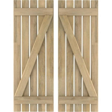 Ekena Millwork 19 1/2"W x 40"H Americraft Five Board (2 Batten) Exterior Real Wood Spaced Board-n-Batten Shutters w/ Z-Bar (Per Pair), Unfinished