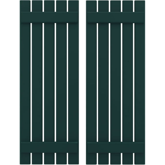 Ekena Millwork 19 1/2"W x 41"H Americraft Five Board (2 Batten) Exterior Real Wood Spaced Board-n-Batten Shutters (Per Pair), Thermal Green