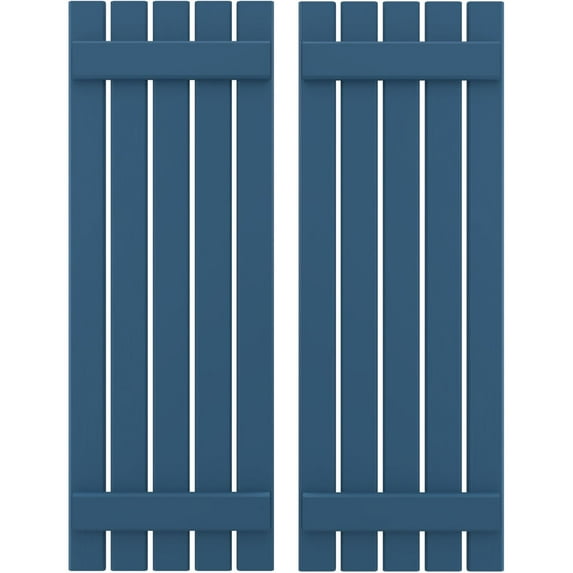 Ekena Millwork 19 1/2"W x 44"H Americraft Five Board (2 Batten) Exterior Real Wood Spaced Board-n-Batten Shutters (Per Pair), Sojourn Blue