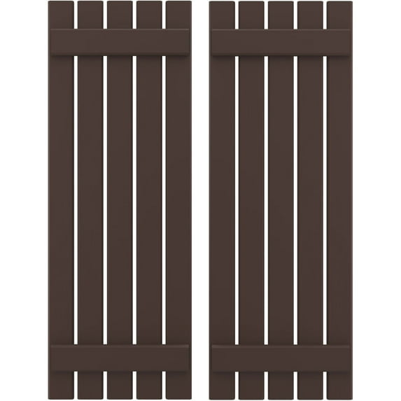 Ekena Millwork 19 1/2"W x 45"H Americraft Five Board (2 Batten) Exterior Real Wood Spaced Board-n-Batten Shutters (Per Pair), Raisin Brown
