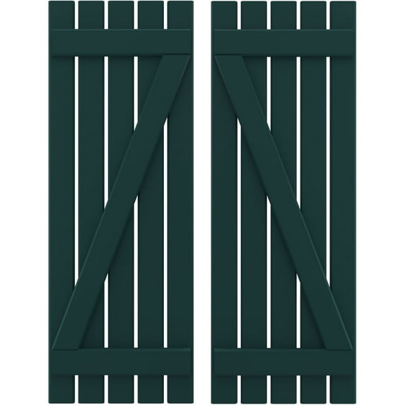 Ekena Millwork 19 1/2"W x 46"H Americraft Five Board (2 Batten) Exterior Real Wood Spaced Board-n-Batten Shutters w/ Z-Bar (Per Pair), Thermal Green