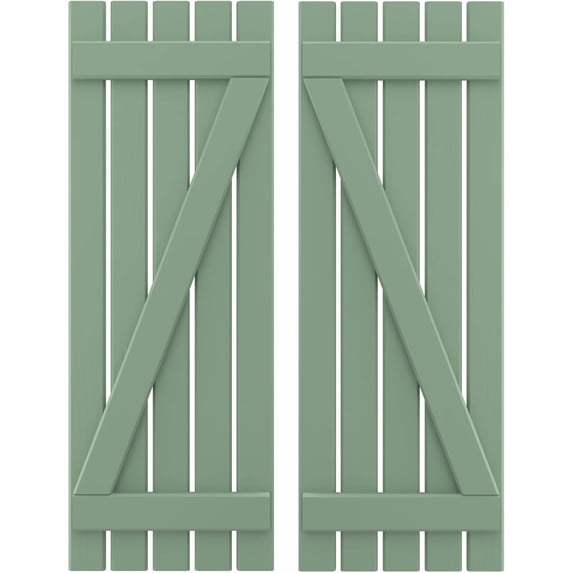 Ekena Millwork 19 1/2"W x 48"H Americraft Five Board (2 Batten) Exterior Real Wood Spaced Board-n-Batten Shutters w/ Z-Bar (Per Pair), Track Green