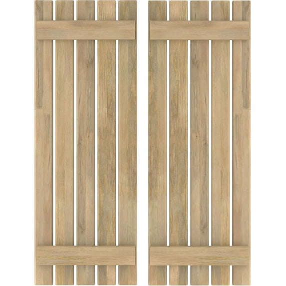 Ekena Millwork 19 1/2"W x 49"H Americraft Five Board (2 Batten) Exterior Real Wood Spaced Board-n-Batten Shutters (Per Pair), Unfinished
