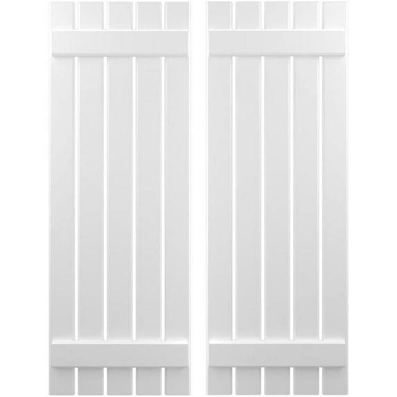 Ekena Millwork 19 1/2"W x 49"H Americraft Five Board (2 Batten) Exterior Real Wood Spaced Board-n-Batten Shutters (Per Pair), White
