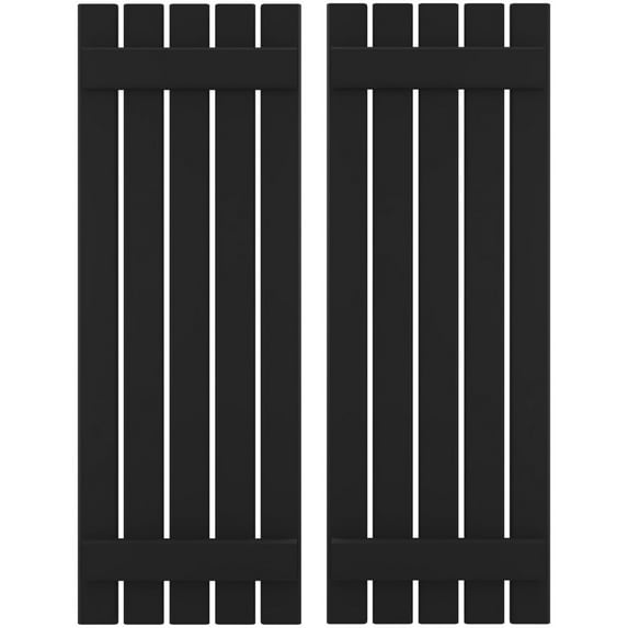 Ekena Millwork 19 1/2"W x 50"H Americraft Five Board (2 Batten) Exterior Real Wood Spaced Board-n-Batten Shutters (Per Pair), Black