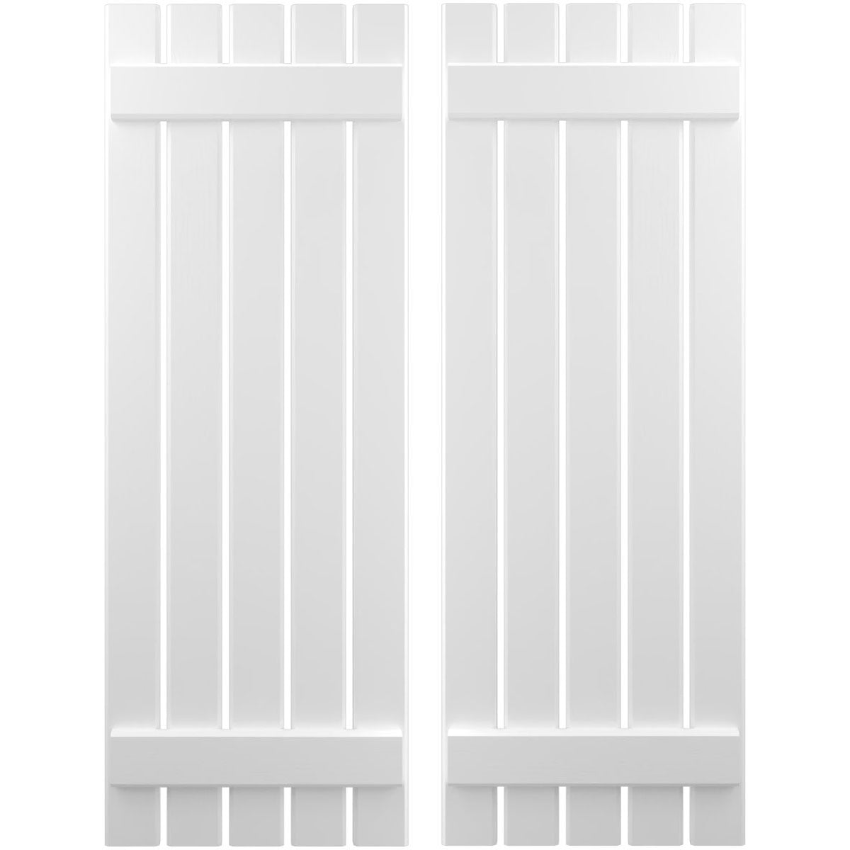 Ekena Millwork 19 1/2"W x 52"H Americraft Five Board (2 Batten) Exterior Real Wood Spaced Board-n-Batten Shutters (Per Pair), White