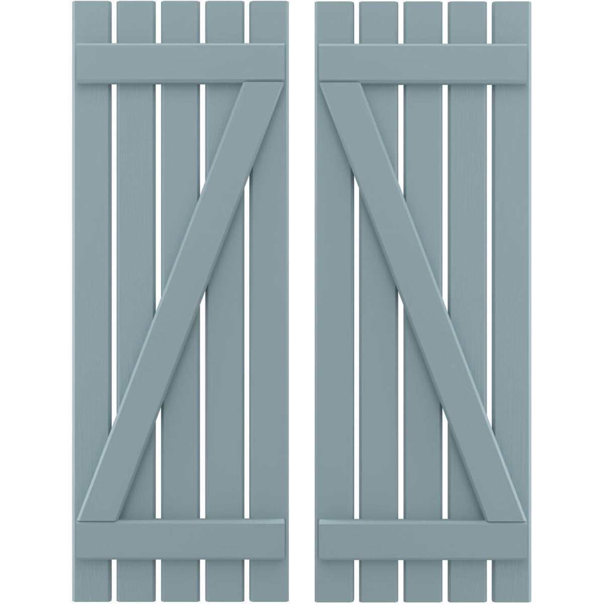 Ekena Millwork 19 1/2"W x 52"H Americraft Five Board (2 Batten) Exterior Real Wood Spaced Board-n-Batten Shutters w/ Z-Bar (Per Pair), Peaceful Blue