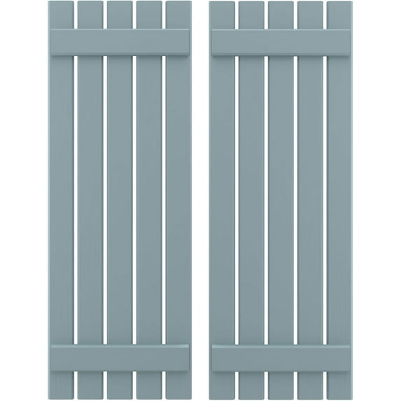 Ekena Millwork 19 1/2"W x 57"H Americraft Five Board (2 Batten) Exterior Real Wood Spaced Board-n-Batten Shutters (Per Pair), Peaceful Blue