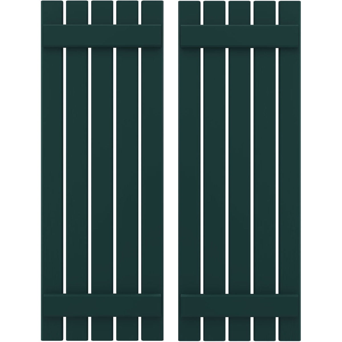 Ekena Millwork 19 1/2"W x 57"H Americraft Five Board (2 Batten) Exterior Real Wood Spaced Board-n-Batten Shutters (Per Pair), Thermal Green
