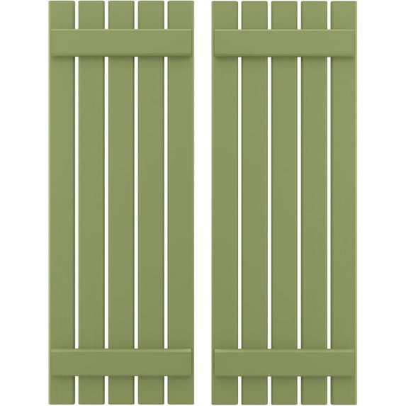 Ekena Millwork 19 1/2"W x 58"H Americraft Five Board (2 Batten) Exterior Real Wood Spaced Board-n-Batten Shutters (Per Pair), Moss Green