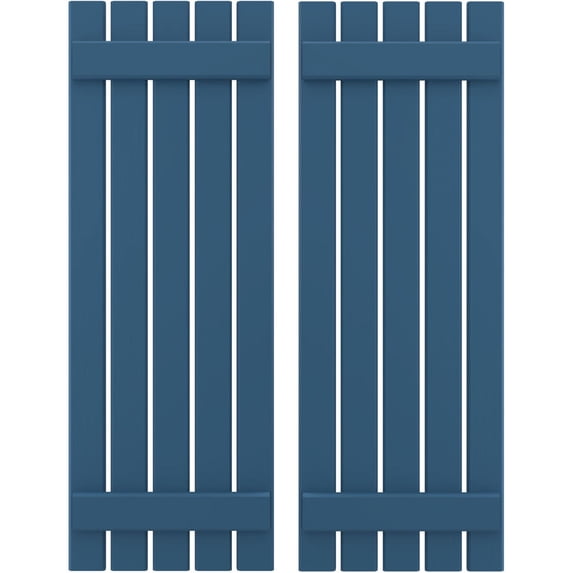 Ekena Millwork 19 1/2"W x 58"H Americraft Five Board (2 Batten) Exterior Real Wood Spaced Board-n-Batten Shutters (Per Pair), Sojourn Blue