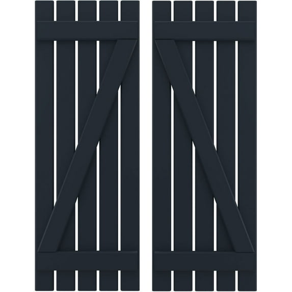 Ekena Millwork 19 1/2"W x 59"H Americraft Five Board (2 Batten) Exterior Real Wood Spaced Board-n-Batten Shutters w/ Z-Bar (Per Pair), Starless Night Blue