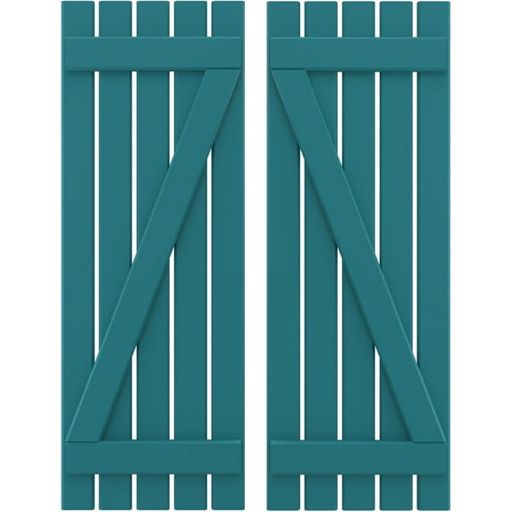 Ekena Millwork 19 1/2"W x 63"H Americraft Five Board (2 Batten) Exterior Real Wood Spaced Board-n-Batten Shutters w/ Z-Bar (Per Pair), Antigua