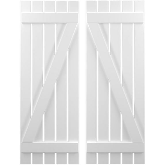 Ekena Millwork 19 1/2"W x 66"H Americraft Five Board (2 Batten) Exterior Real Wood Spaced Board-n-Batten Shutters w/ Z-Bar (Per Pair), White