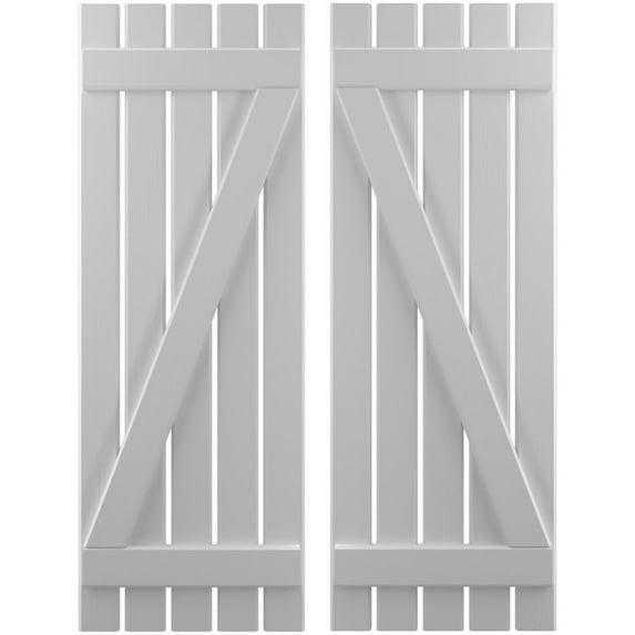 Ekena Millwork 19 1/2"W x 68"H Americraft Five Board (2 Batten) Exterior Real Wood Spaced Board-n-Batten Shutters w/ Z-Bar (Per Pair), Primed