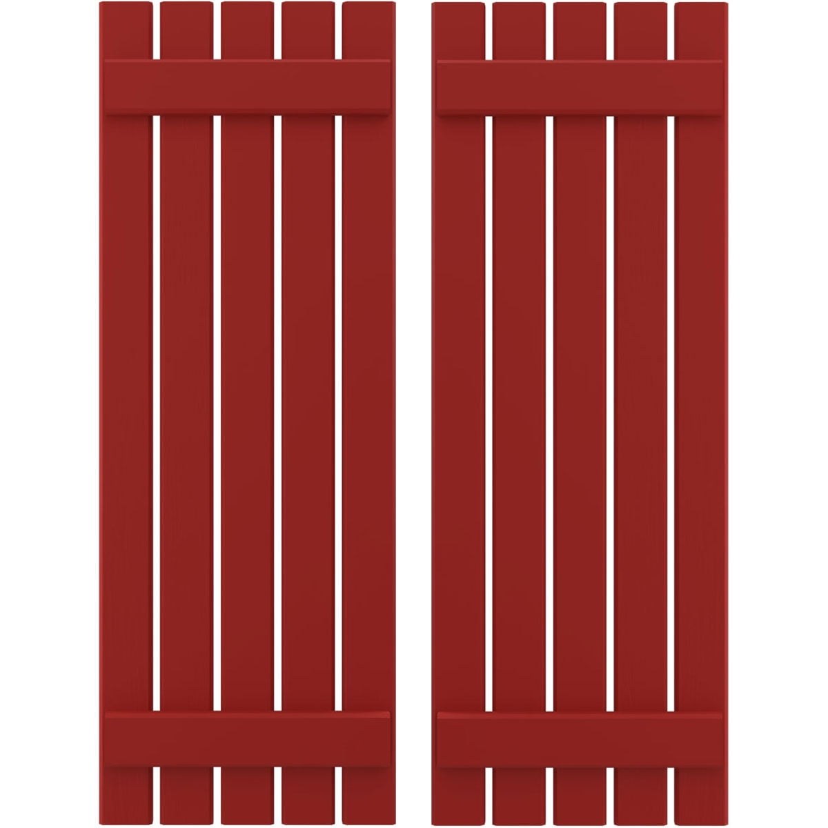 Ekena Millwork 19 1/2"W x 71"H Americraft Five Board (2 Batten) Exterior Real Wood Spaced Board-n-Batten Shutters (Per Pair), Fire Red