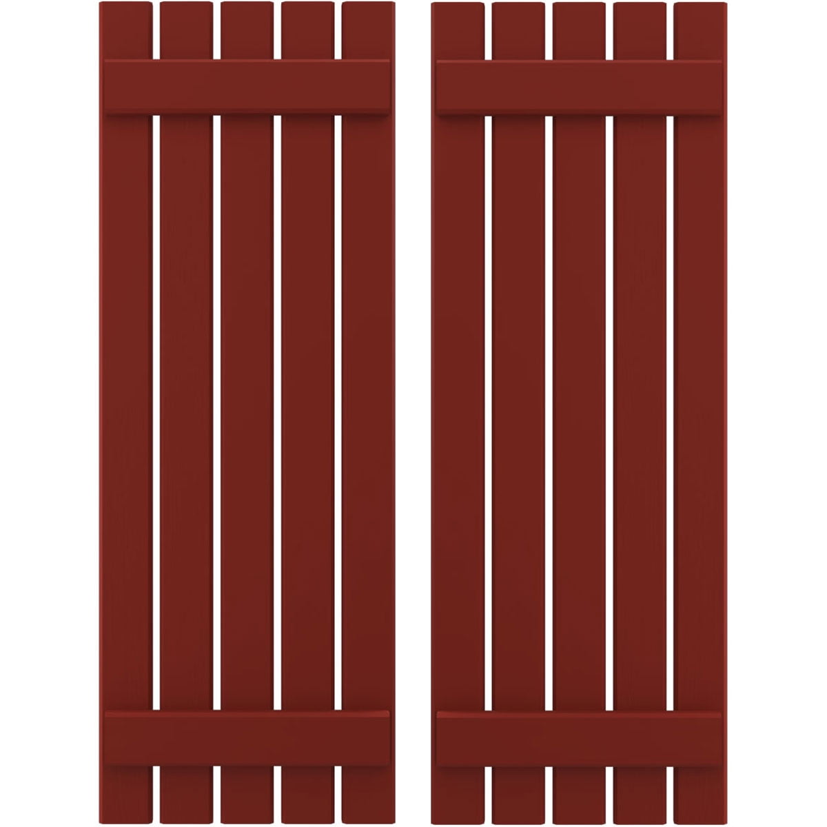 Ekena Millwork 19 1/2"W x 71"H Americraft Five Board (2 Batten) Exterior Real Wood Spaced Board-n-Batten Shutters (Per Pair), Pepper Red