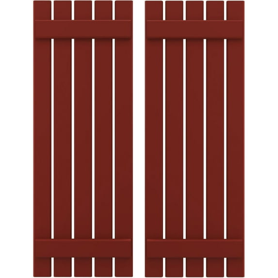 Ekena Millwork 19 1/2"W x 71"H Americraft Five Board (2 Batten) Exterior Real Wood Spaced Board-n-Batten Shutters (Per Pair), Pepper Red