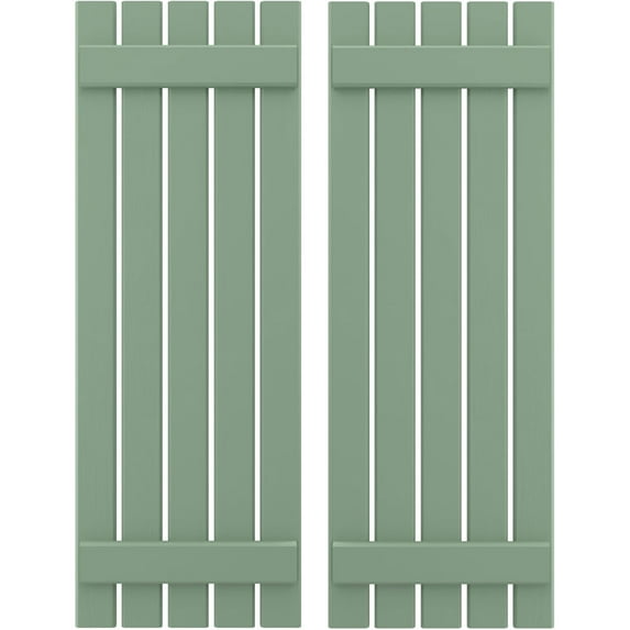 Ekena Millwork 19 1/2"W x 75"H Americraft Five Board (2 Batten) Exterior Real Wood Spaced Board-n-Batten Shutters (Per Pair), Track Green