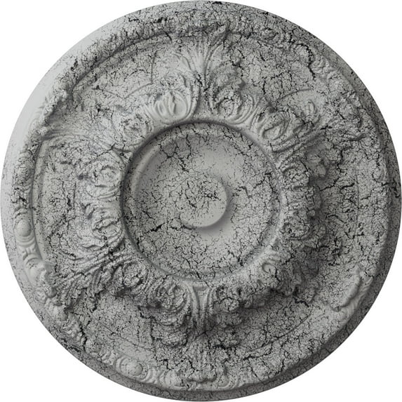 Ekena Millwork 19"OD x 1 1/2"P Granada Ceiling Medallion (Fits Canopies up to 7 1/8"), Hand-Painted Ultra Pure White Crackle